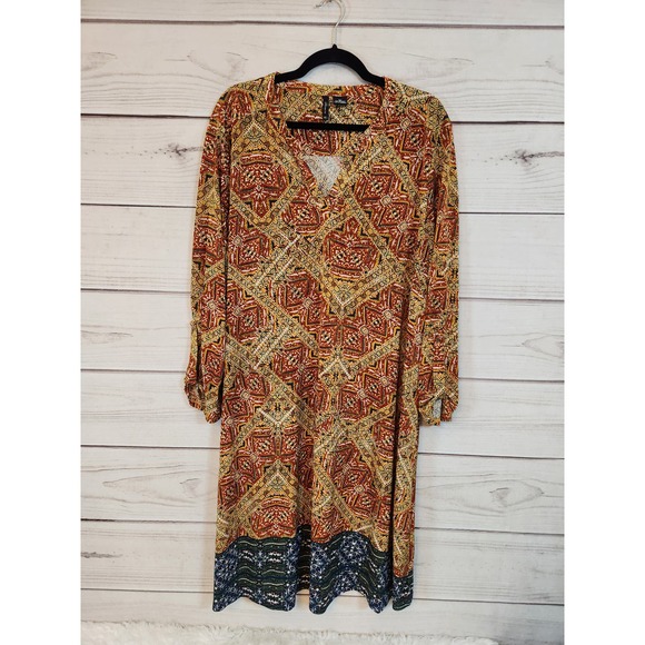 New Directions Curvy Women's Multicolor Printed Long Sleeve Midi Dress Size 3X‎ - Picture 1 of 5